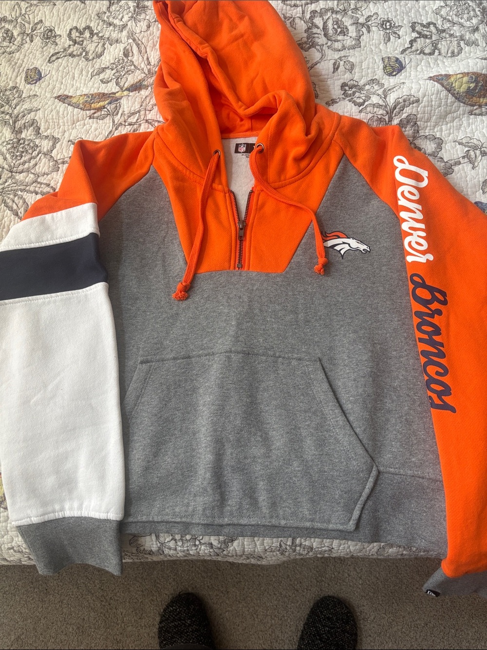 Denver Broncos NFL Team Apparel Bright Orange Hooded Pullover cropped